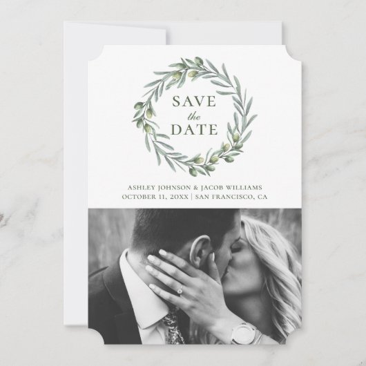 Blätter mit Aquarellfarben. Botanischer Kranz. Ita Save The Date (Vorderseite)