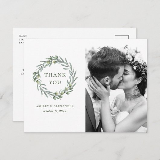 Blätter mit Aquarellfarben. Italienische Hochzeit Postkarte (Vorne/Hinten)