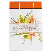 Blätter mit benutzerdefiniertem Text fallen Mittlere Geschenktüte (Rückseite)