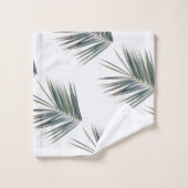Blätter mit blass grünen Palmen Muster Badhandtuch Set (Waschlappen)