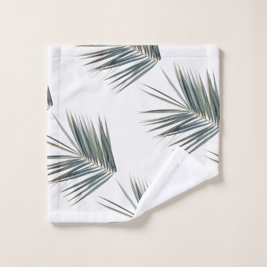 Blätter mit blass grünen Palmen Muster Badhandtuch Set (Waschlappen)