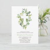 Blätter mit Blumenkreuz Erste Heilige Kommune Einladung (Stehend Vorderseite)