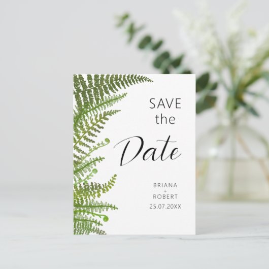 Blätter mit blütengrünen Farnfarnen Einladungspostkarte (Stehend Vorderseite)