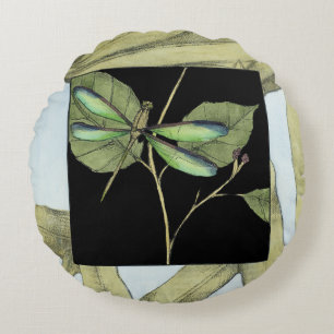 Blätter mit Dragonfly Inset von Jennifer Goldberge Rundes Kissen