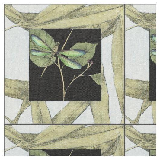 Blätter mit Dragonfly Inset von Jennifer Goldberge Stoff (Nahaufnahme)