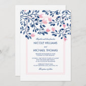 Blätter mit dunkelrosa Wasserfarbe Hochzeit Einladung (Vorne/Hinten)