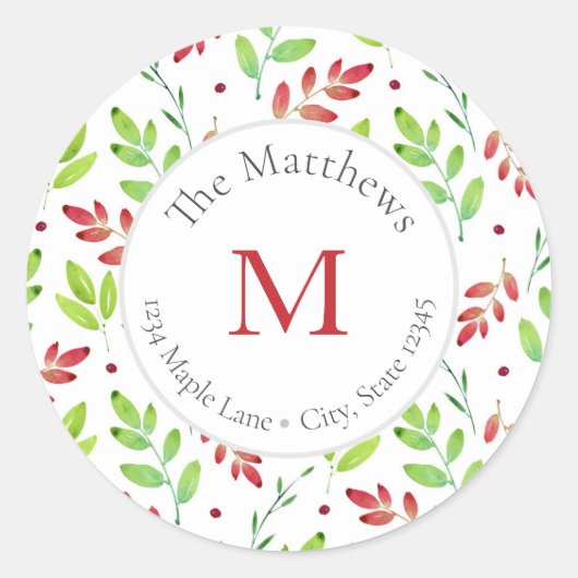 Blätter mit gemischten roten, grünen Wasserfarben Runder Aufkleber (Vorderseite)