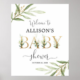 Blätter mit Grüngold Babydusche Begrüßungszeichen Poster