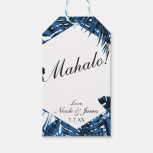 Blätter mit mittlerem Denim Blue Tropical Palm Wed Geschenkanhänger