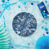 Blätter mit mittlerem Denim Blue Tropical Palm Wed Pappteller (Party)
