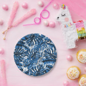 Blätter mit mittlerem Denim Blue Tropical Palm Wed Pappteller (Party)