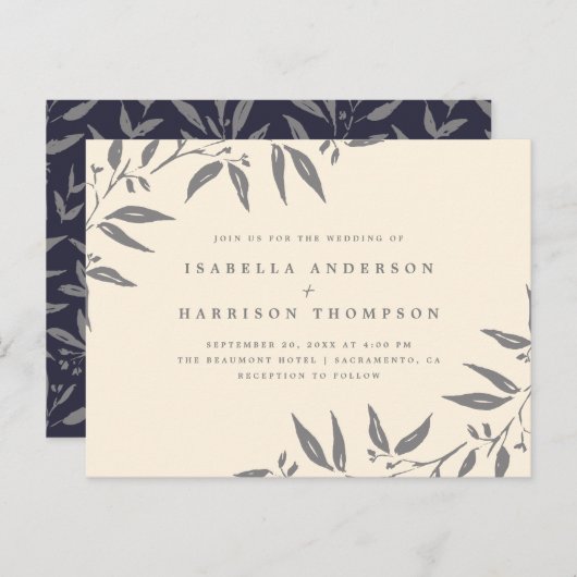 Blätter mit neutralen Farben, botanische Aquarellf Einladungspostkarte (Vorne/Hinten)