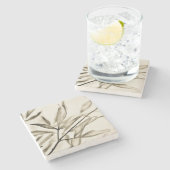 Blätter mit Olivenbäumen im Sepia Art Marble Steinuntersetzer (Seitenansicht)