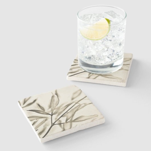 Blätter mit Olivenbäumen im Sepia Art Marble Steinuntersetzer (Seitenansicht)