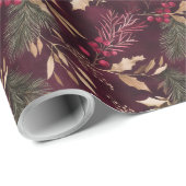 Blätter mit roter Blume und goldfarbener Farbe Geschenkpapier (Rolleneckpunkt)