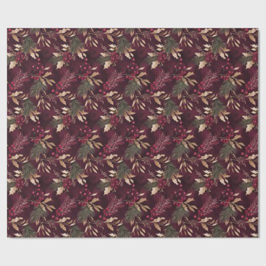 Blätter mit roter Blume und goldfarbener Farbe Geschenkpapier (Flach)