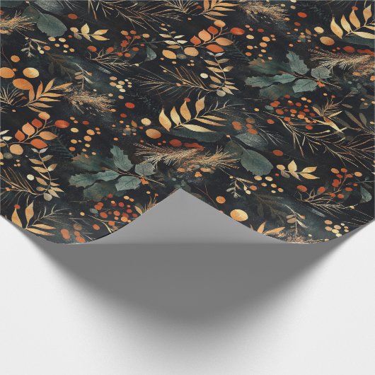 Blätter mit roter Blume und goldfarbener Farbe Geschenkpapier (Ecke)