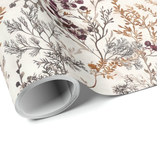 Blätter mit roter Blume und goldfarbener Farbe Geschenkpapier (Rolleneckpunkt)