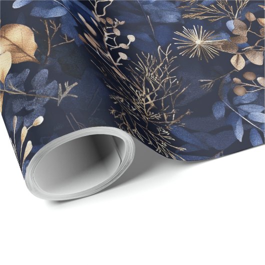 Blätter mit roter Blume und goldfarbener Farbe Geschenkpapier (Rolleneckpunkt)