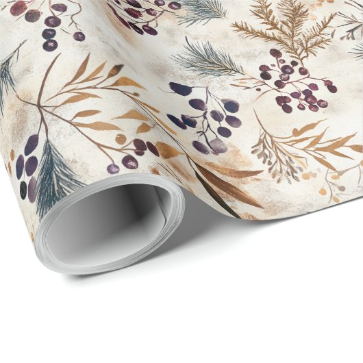 Blätter mit roter Blume und goldfarbener Farbe Geschenkpapier (Rolleneckpunkt)