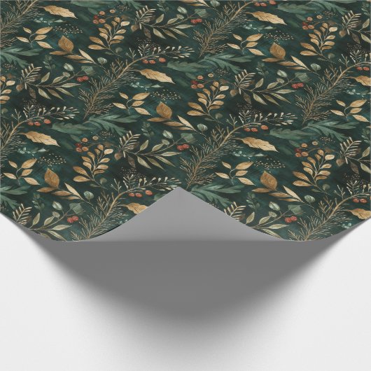 Blätter mit roter Blume und goldfarbener Farbe Geschenkpapier (Ecke)