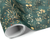 Blätter mit roter Blume und goldfarbener Farbe Geschenkpapier (Rolleneckpunkt)