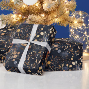 Blätter mit roter Blume und goldfarbener Farbe Geschenkpapier