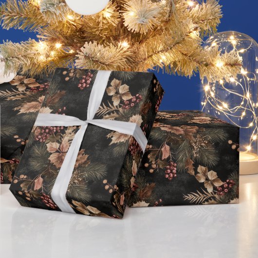 Blätter mit roter Blume und goldfarbener Farbe Geschenkpapier (Feiertage)