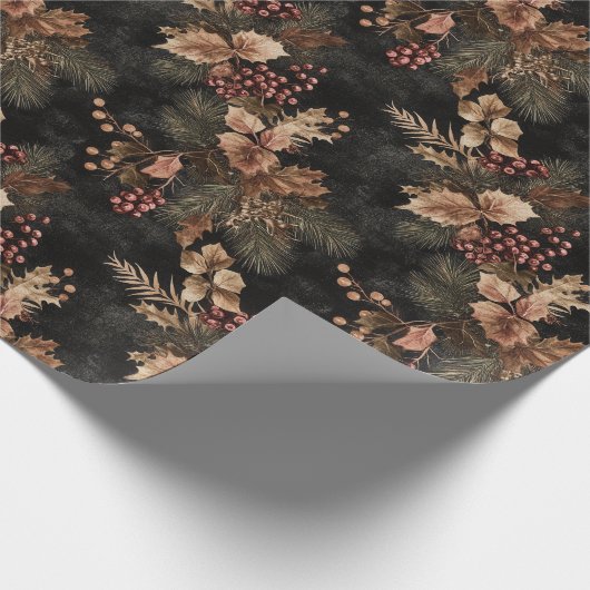 Blätter mit roter Blume und goldfarbener Farbe Geschenkpapier (Ecke)