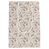 Blätter mit roter Blume und goldfarbener Farbe Mittlere Geschenktüte (Rückseite)