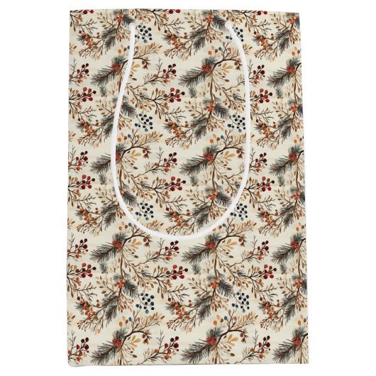 Blätter mit roter Blume und goldfarbener Farbe Mittlere Geschenktüte (Vorderseite)