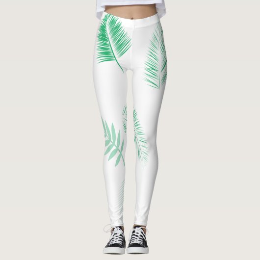 Blätter mit sanften grünen Palmen Leggings (Vorderseite)