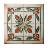 Blätter mit Terracotta & Elfenbeinfarben Toskanisc Fliese (Vorderseite)