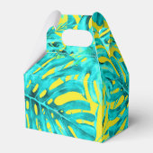 Blätter mit tropischem Palm (Gelb und Türkis) Hoch Geschenkschachtel (Rückseite)