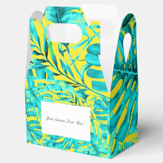 Blätter mit tropischem Palm (Gelb und Türkis) Hoch Geschenkschachtel (Geöffnet)