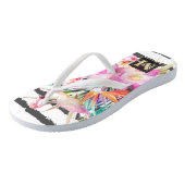 Blätter mit tropischen Pflanzen und Flamingos Badesandalen (Schrägansicht)