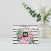 Blätter mit tropischen Pflanzen und Flamingos Visitenkarte (Stehend Vorderseite)