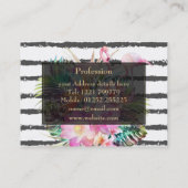 Blätter mit tropischen Pflanzen und Flamingos Visitenkarte (Rückseite)