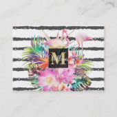 Blätter mit tropischen Pflanzen und Flamingos Visitenkarte (Vorderseite)