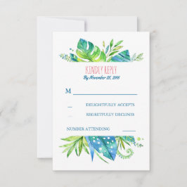 Blätter mit tropischer Palme Hochzeit am Strand uA RSVP Karte
