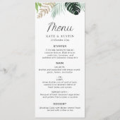 Blätter mit tropischer Palme Menükarte (Vorderseite)