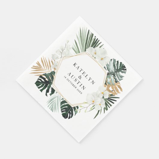 Blätter mit tropischer Palme Serviette (Ecke)