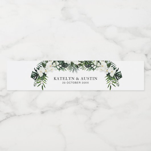 Blätter mit tropischer Palme Wasserflaschenetikett (Einzelnes Label)