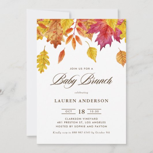 Blätter mit Wasserfarbe Herbst Babybrunch Einladung (Vorderseite)