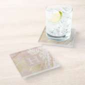 Blätter Monogramm Glasuntersetzer (Schrägansicht)