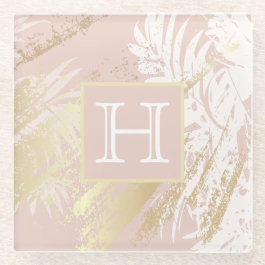 Blätter Monogramm Glasuntersetzer (Vorderseite)