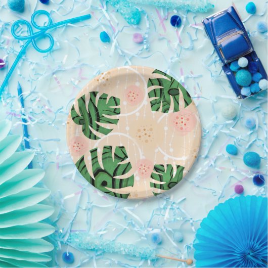 Blätter, Monster, rosa, grün, tropisch, palmengesä Pappteller (Party)