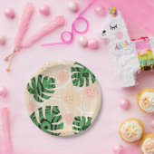 Blätter, Monster, rosa, grün, tropisch, palmengesä Pappteller (Party)