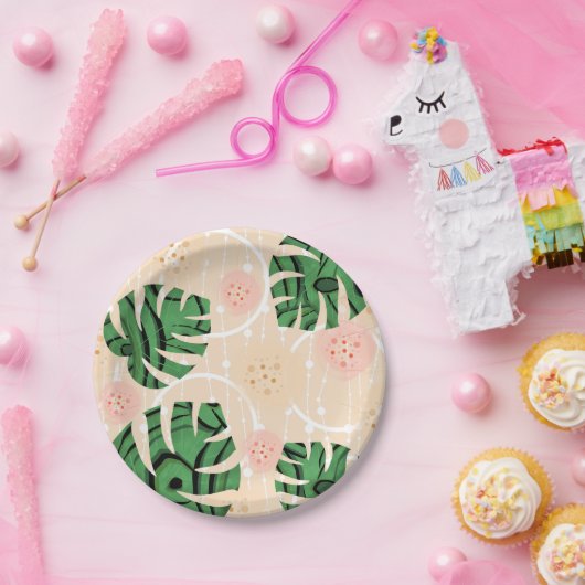 Blätter, Monster, rosa, grün, tropisch, palmengesä Pappteller (Party)