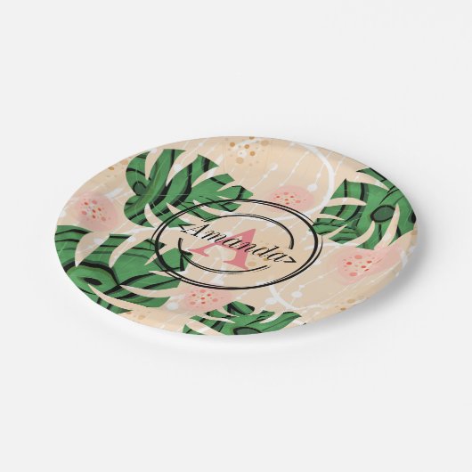 Blätter, Monster, tropisch, palmengesäumt, persona Pappteller (Schrägansicht)